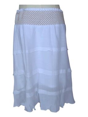 Iz Byer White High-Low Tiered Lined Rayon Blend Skirt Cream Smocked Waistband